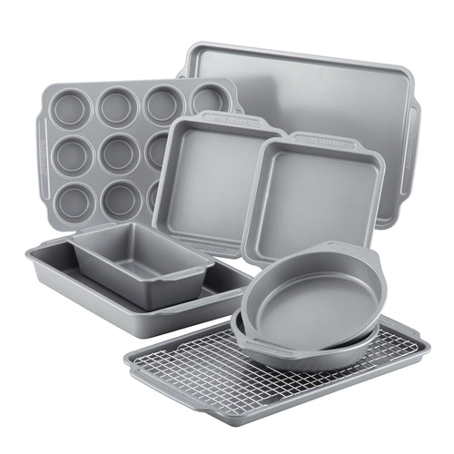 Farberware Nonstick Steel Bakeware Set with Cooling Rack, 10-Piece, Gray