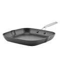KitchenAid Hard Anodized Induction Nonstick Square Grill Pan with Pouring Spouts, 11.25 in, Matte Black